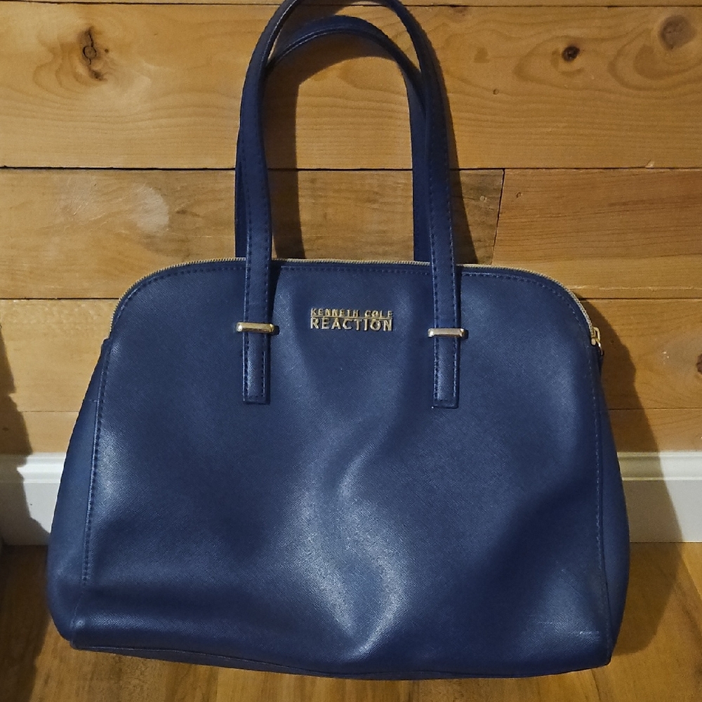 Kenneth Cole Reaction Navy Structured Satchel with Gold Accents